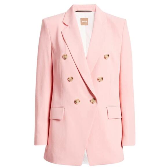 BOSS Jatera Double Breasted Blazer Jacket Pink Dahlia Classic Office US 6 NWT - Picture 1 of 16